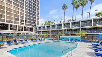 Outdoor pool, open 8:00 AM to 10:00 PM, pool umbrellas, sun loungers