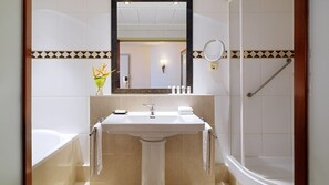 Combined shower/tub, free toiletries, hair dryer, bathrobes