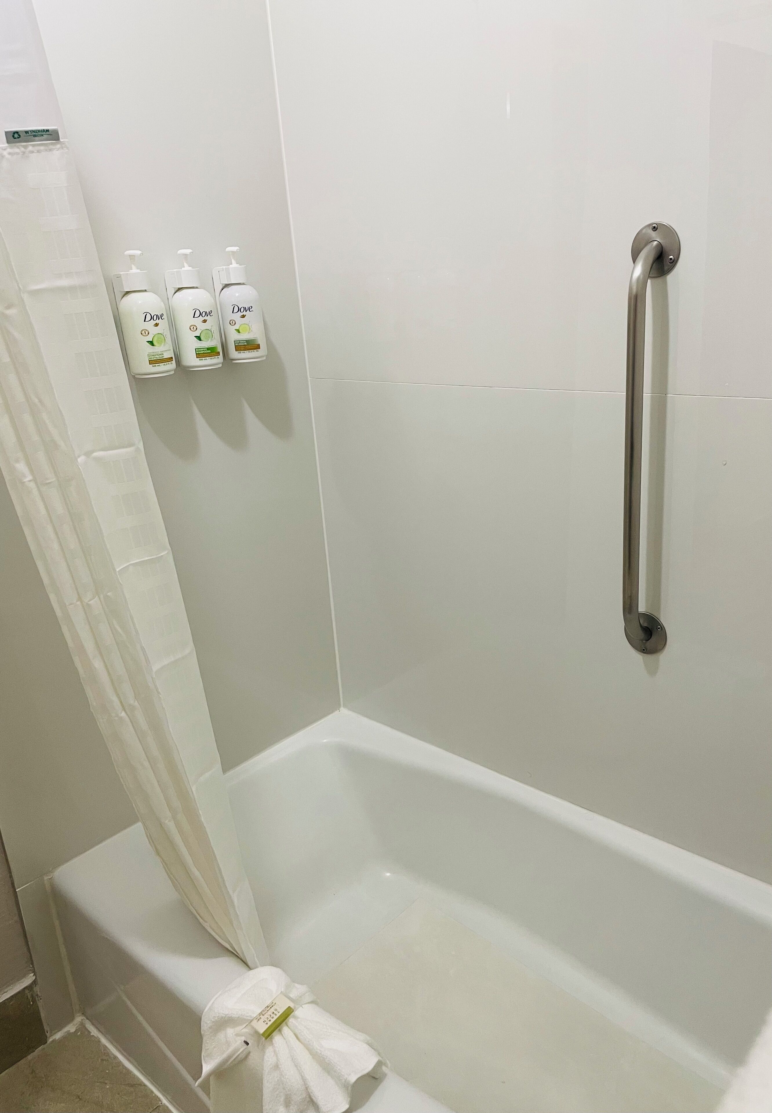 combined shower/bathtub, free toiletries, hair dryer, towels