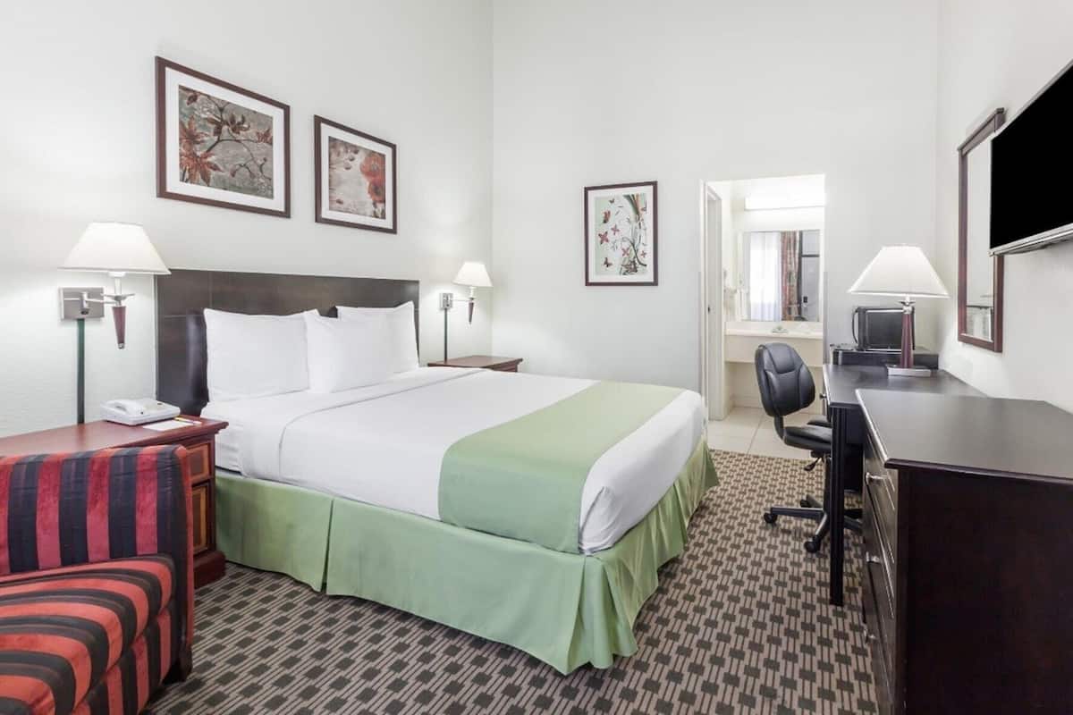 In-room safe, desk, iron/ironing board, cribs (free)