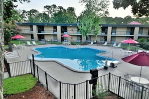 Outdoor pool, open 8:00 AM to 8:00 PM, pool umbrellas, sun loungers