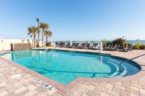 Outdoor pool, sun loungers