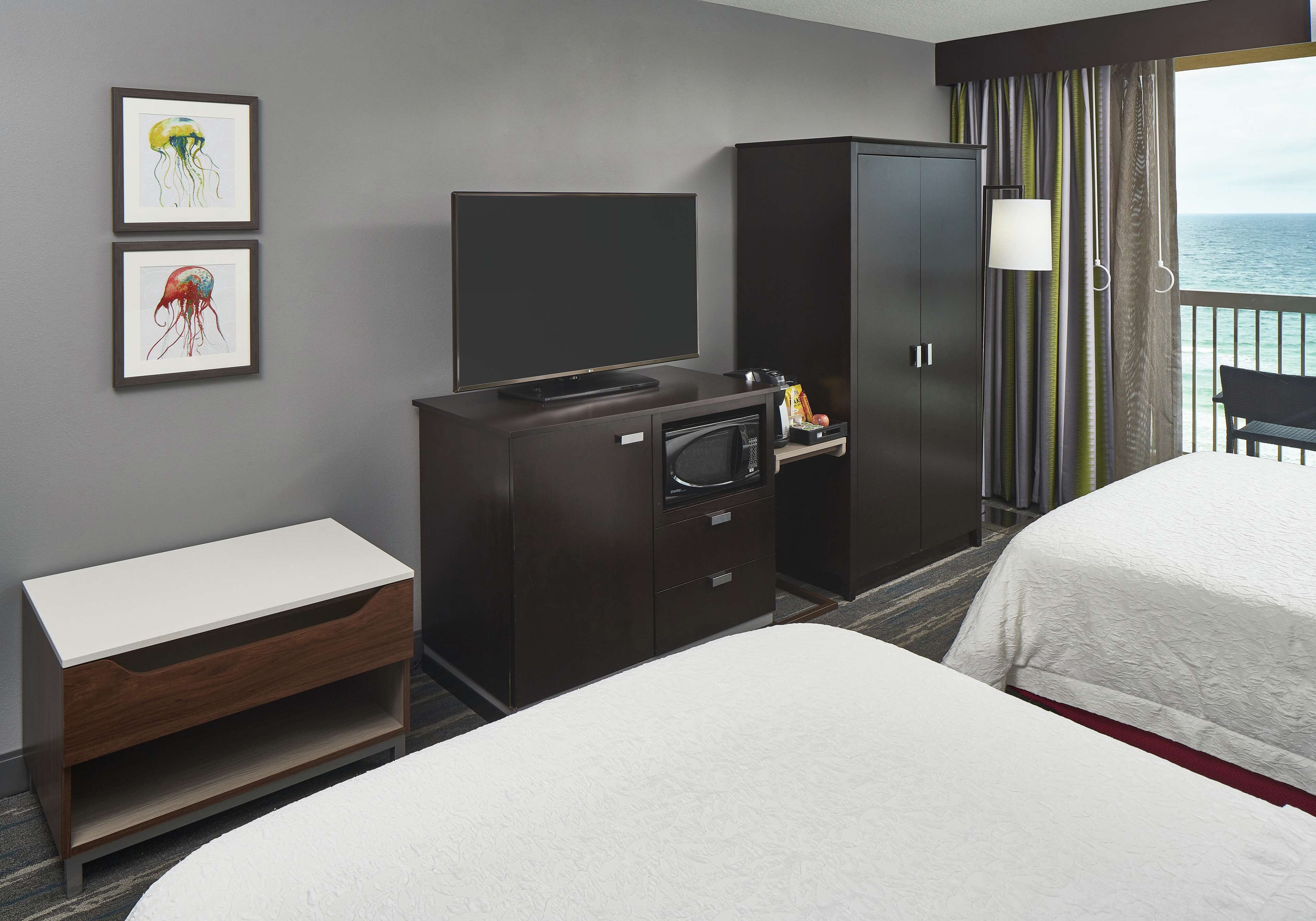 Room, 2 Queen Beds, Accessible, Ocean View (Mobility & Hearing, Bathtub) | In-room safe, desk, laptop workspace, blackout drapes