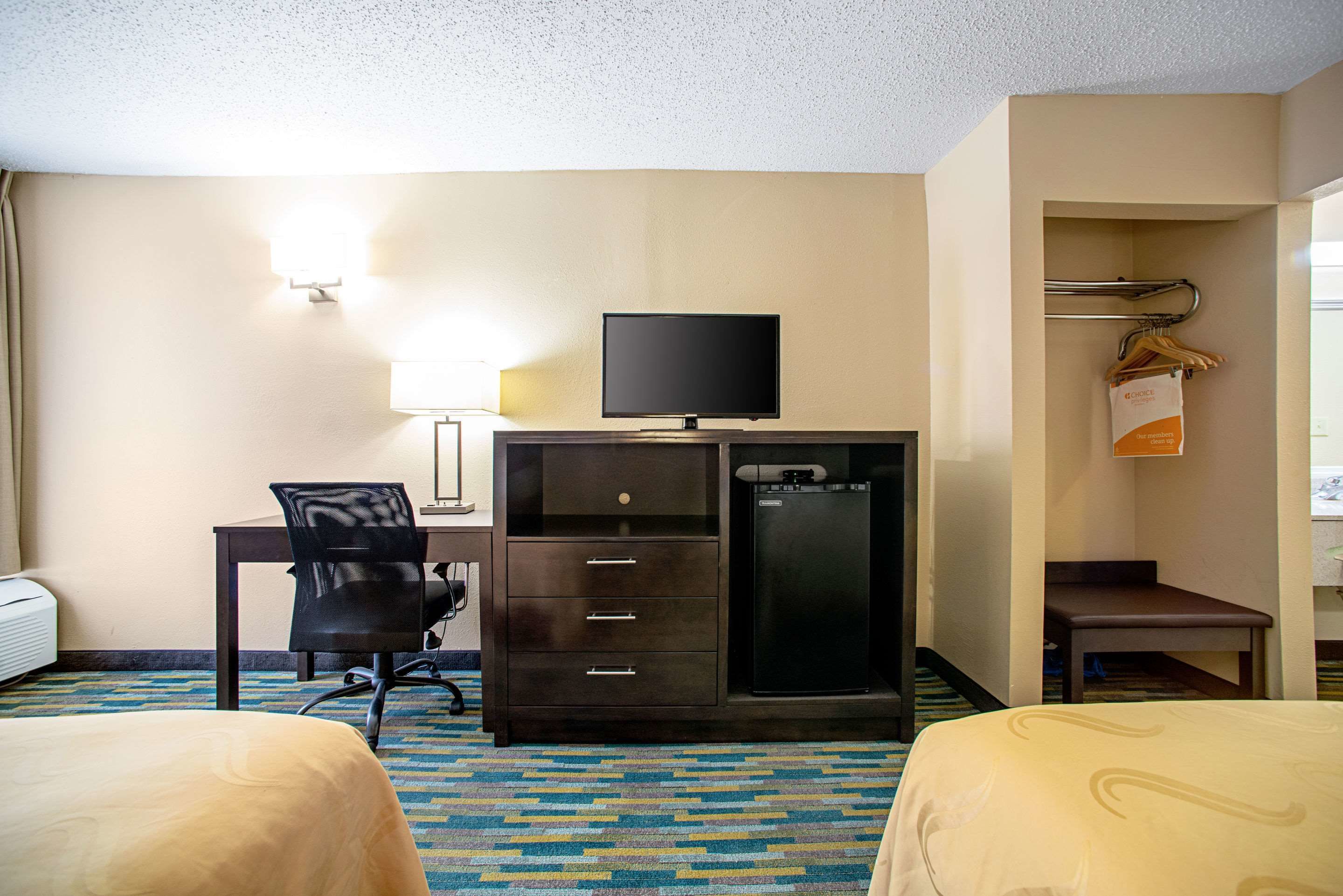 standard double room, 2 double beds, non smoking | desk, laptop workspace, soundproofing, iron/ironing board