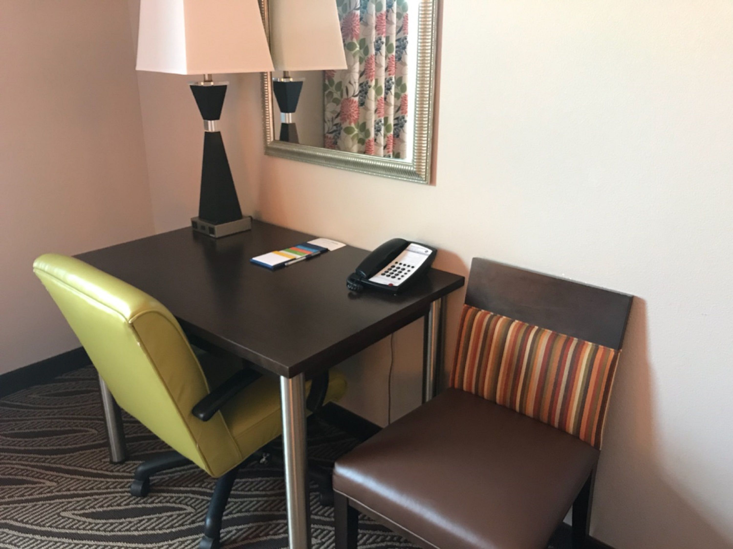 premium bedding, pillow-top beds, desk, laptop workspace