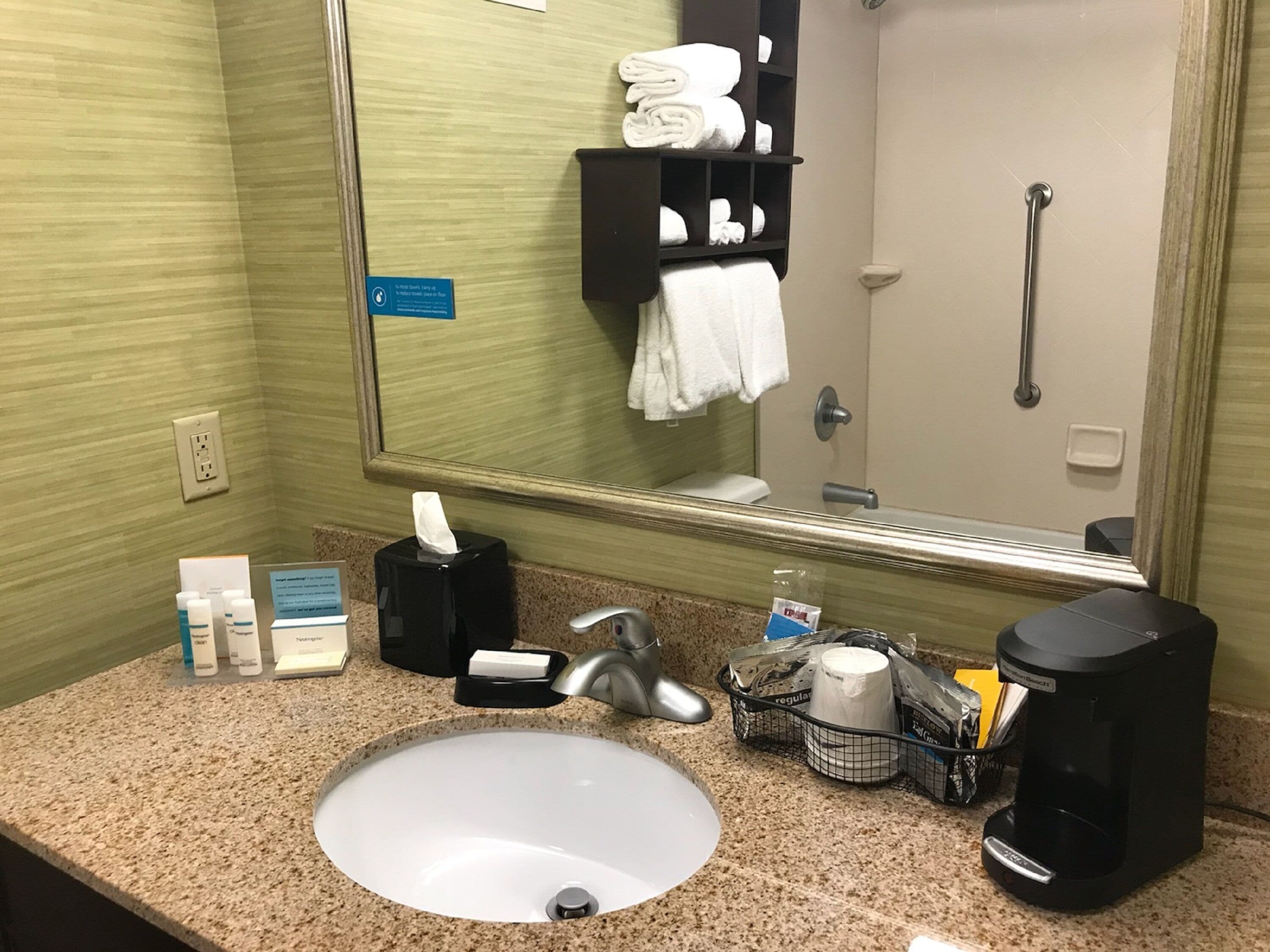 free toiletries, hair dryer, towels