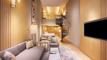 Family Suite, 1 Katil Raja (King), Balcony (Duplex) | Bar mini, peti besi dalam bilik, meja, langsir/tirai gelap terus