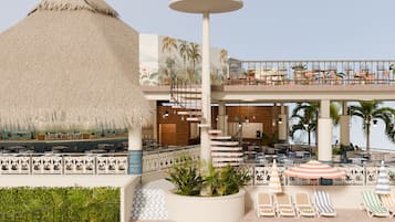 3 restaurantes, com serviço de café da manhã e almoço; frutos do mar