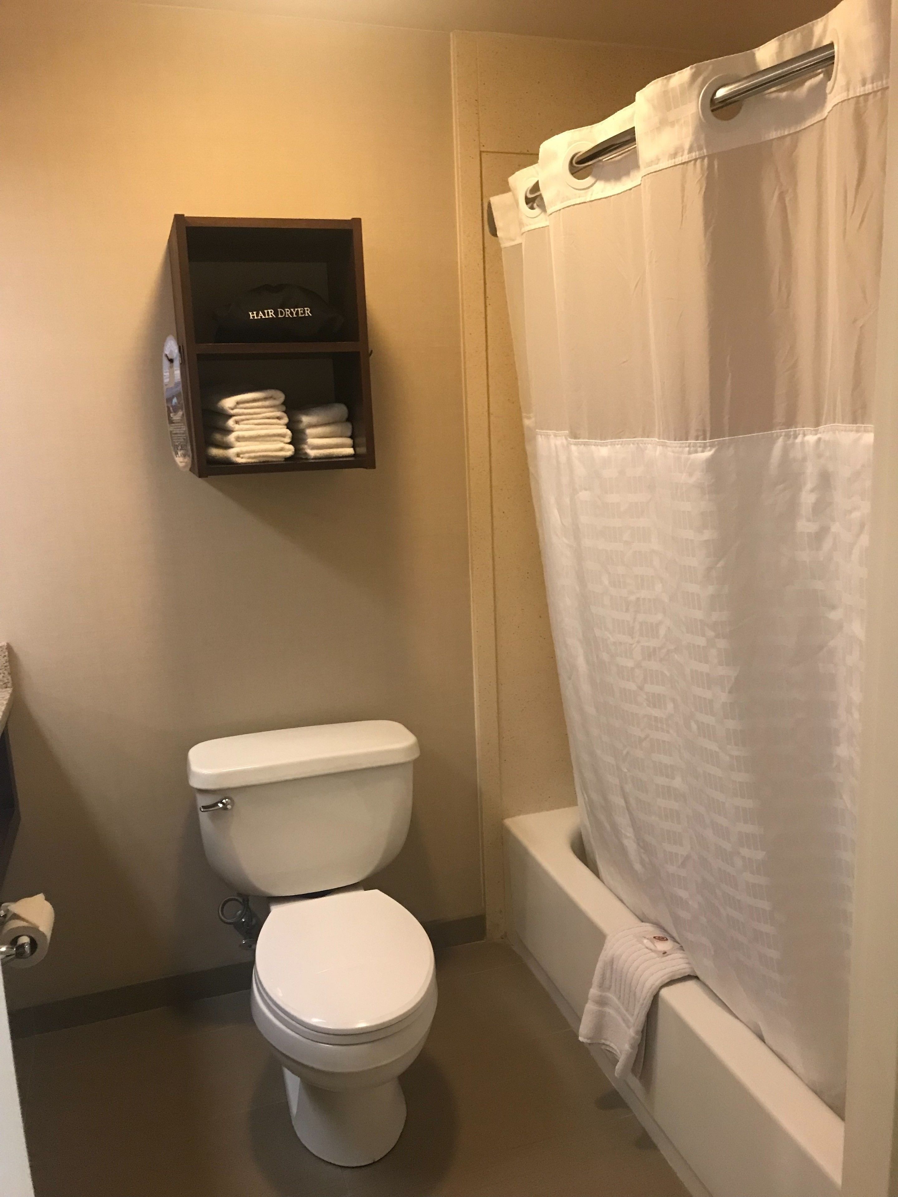 free toiletries, hair dryer, towels