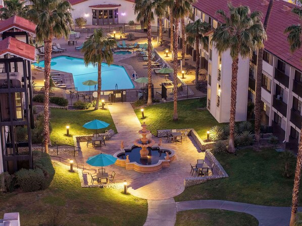 Outdoor pool, pool umbrellas