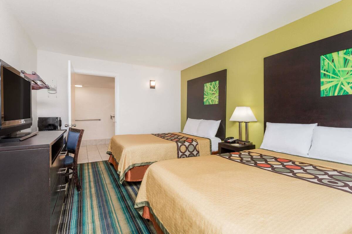 Room, 2 Double Beds, Accessible, Non Smoking (Mobility) | Desk, iron/ironing board, WiFi (free), bed sheets