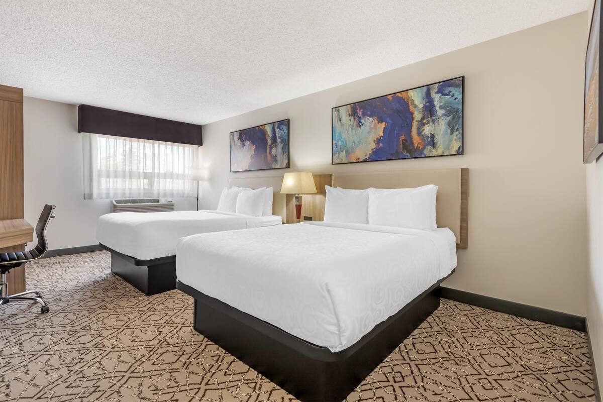 Standard Room, 2 Queen Beds, Non Smoking, Refrigerator & Microwave (Walk-in Shower) | Desk, blackout drapes, iron/ironing board, rollaway beds (surcharge)