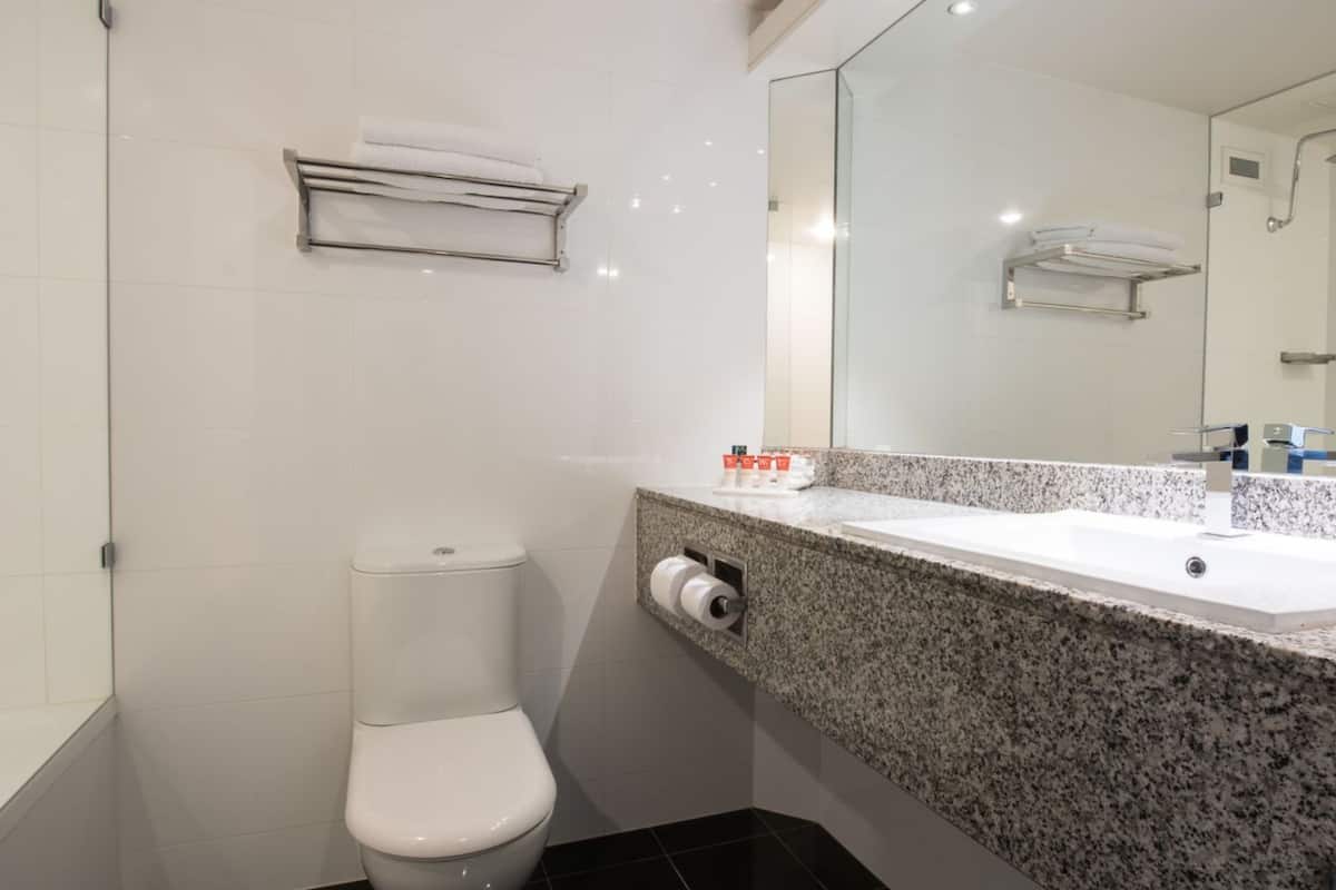 shower, eco-friendly toiletries, hair dryer, towels