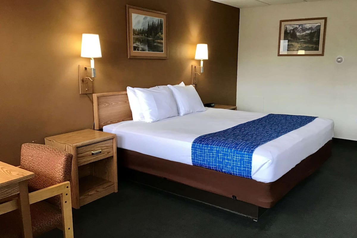 Room, 1 King Bed, Accessible, Non Smoking (Mobility, Tub w/ Grab Bars) | Desk, laptop workspace, blackout drapes, iron/ironing board