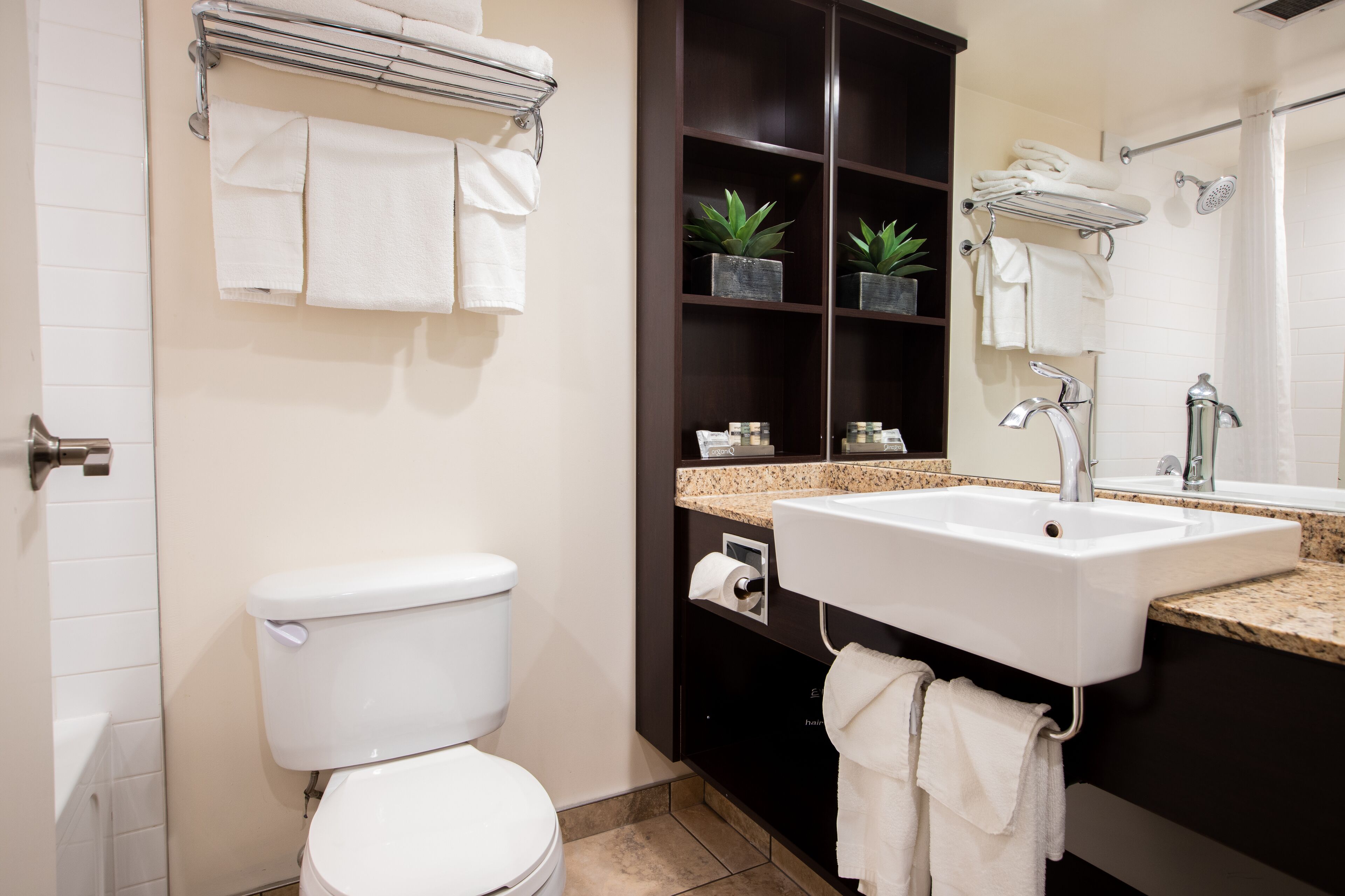 studio, 2 queen beds | bathroom | eco-friendly toiletries, hair dryer, towels