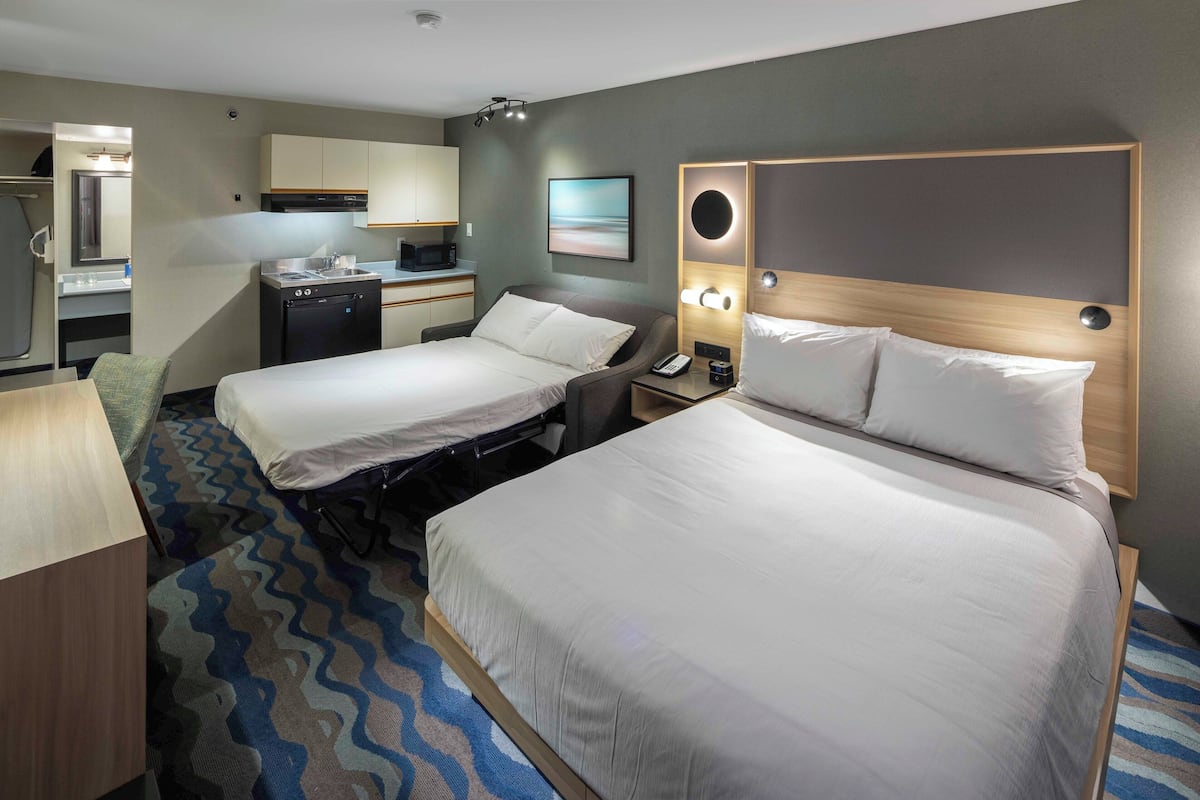 One Queen Bed Kitchenette | Desk, iron/ironing board, free cots/infant beds, free WiFi