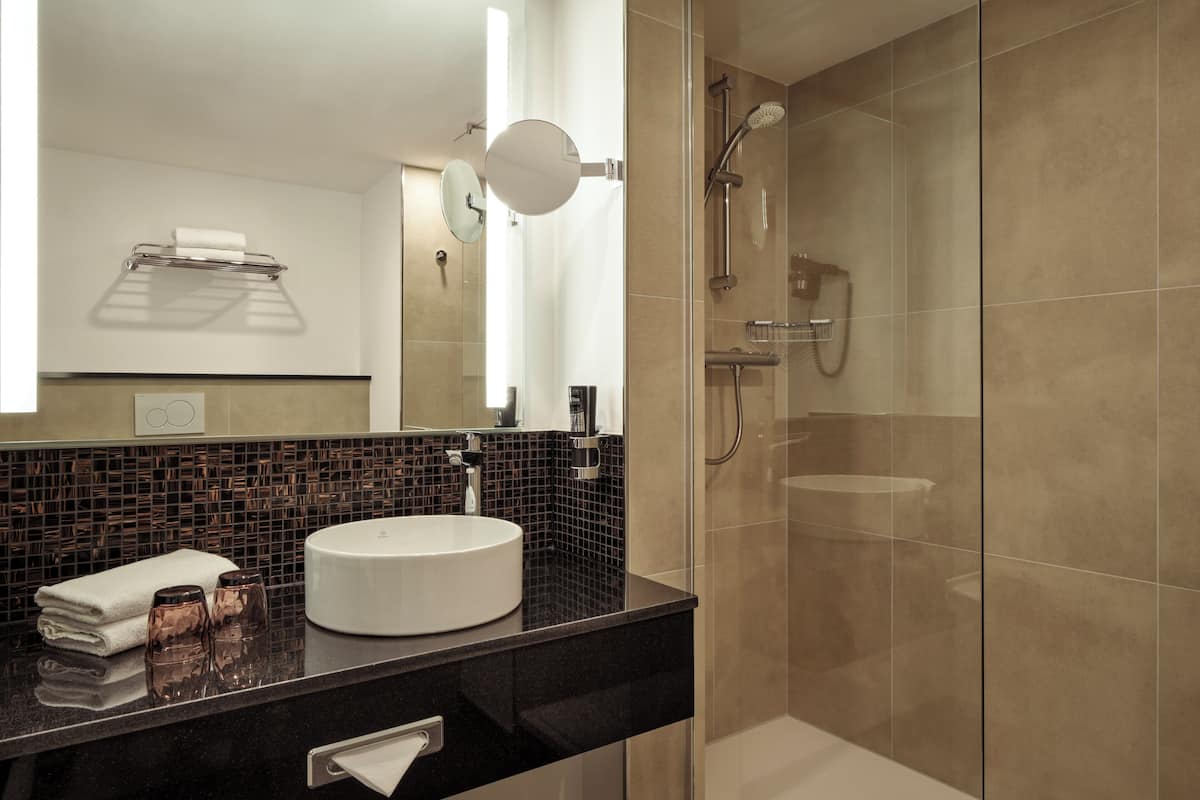 free toiletries, hair dryer, towels