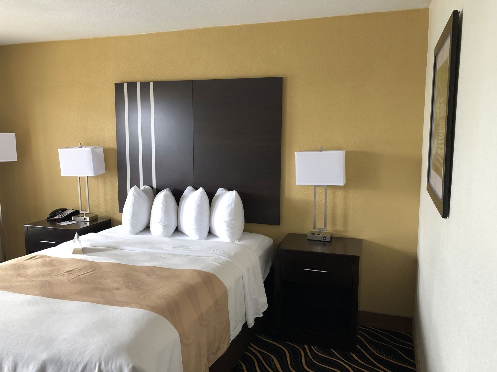 Desk, laptop workspace, blackout drapes, soundproofing