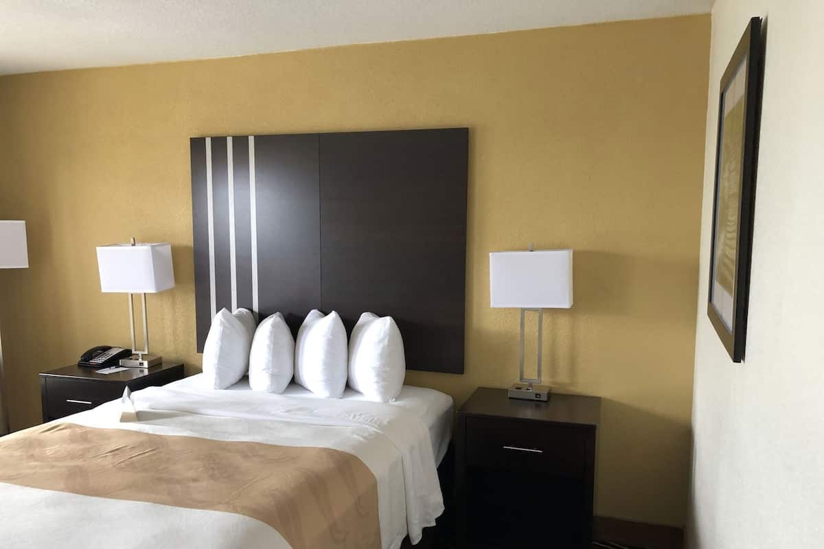 Desk, laptop workspace, blackout drapes, soundproofing