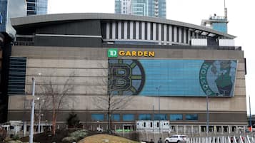A modern building with a large sign reading "TD GARDEN".