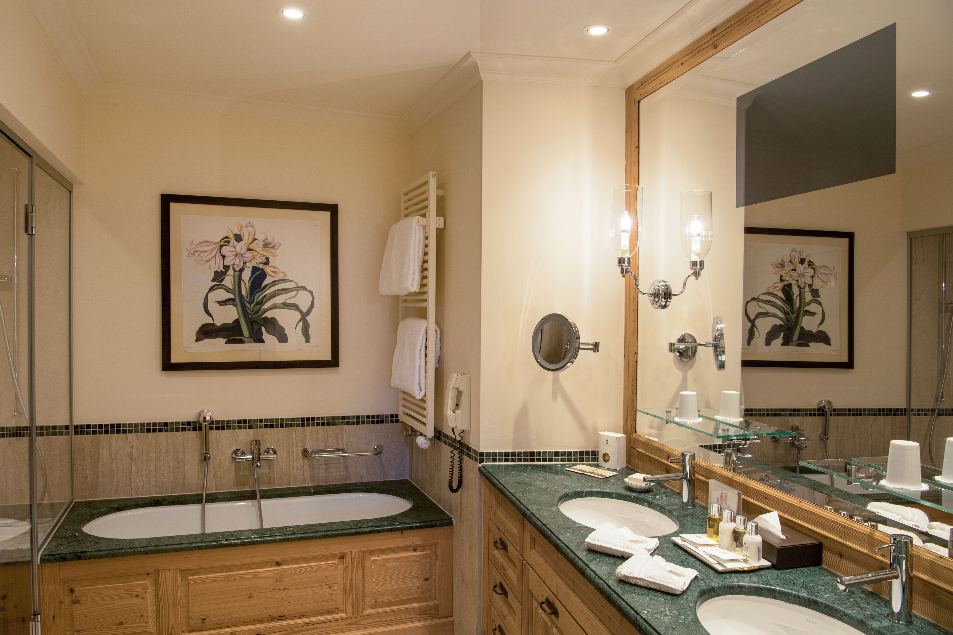 deluxe suite mountain view | bathroom | separate bathtub and shower, rainfall showerhead, designer toiletries