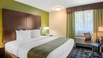 Premium bedding, desk, blackout drapes, iron/ironing board