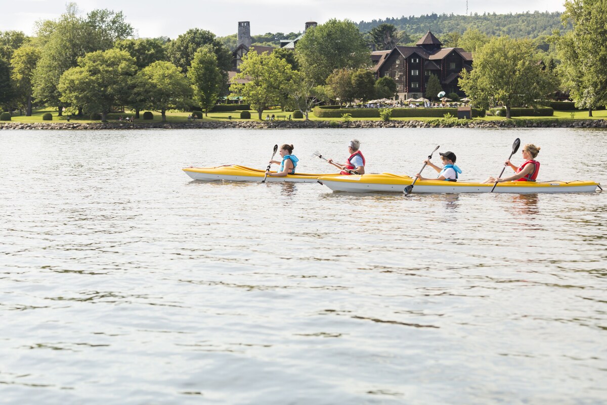 Kayaking on a lake near montreal