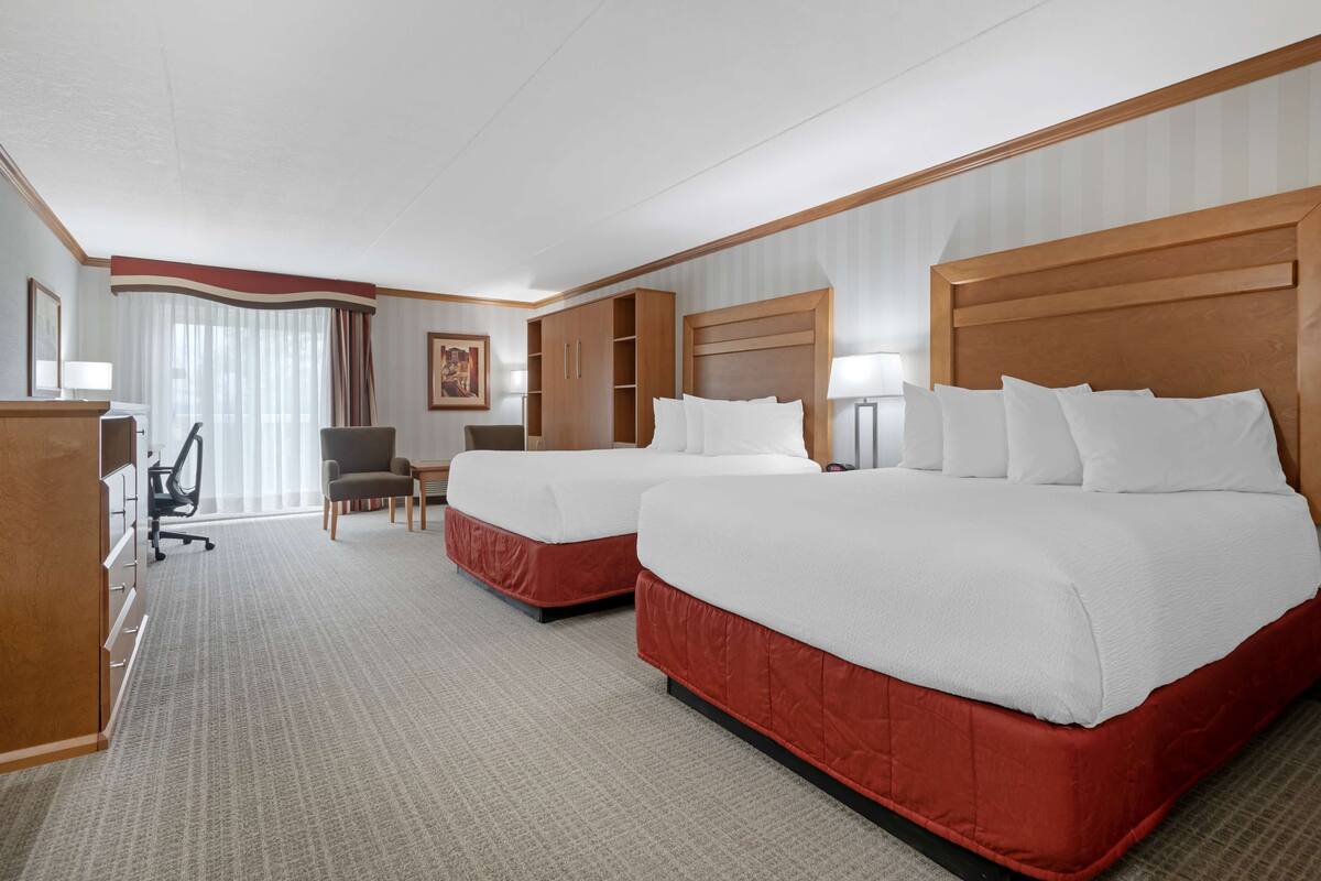 standard room, 2 queen beds, non smoking, refrigerator & microwave | 1 bedroom, laptop workspace, blackout curtains, iron/ironing board