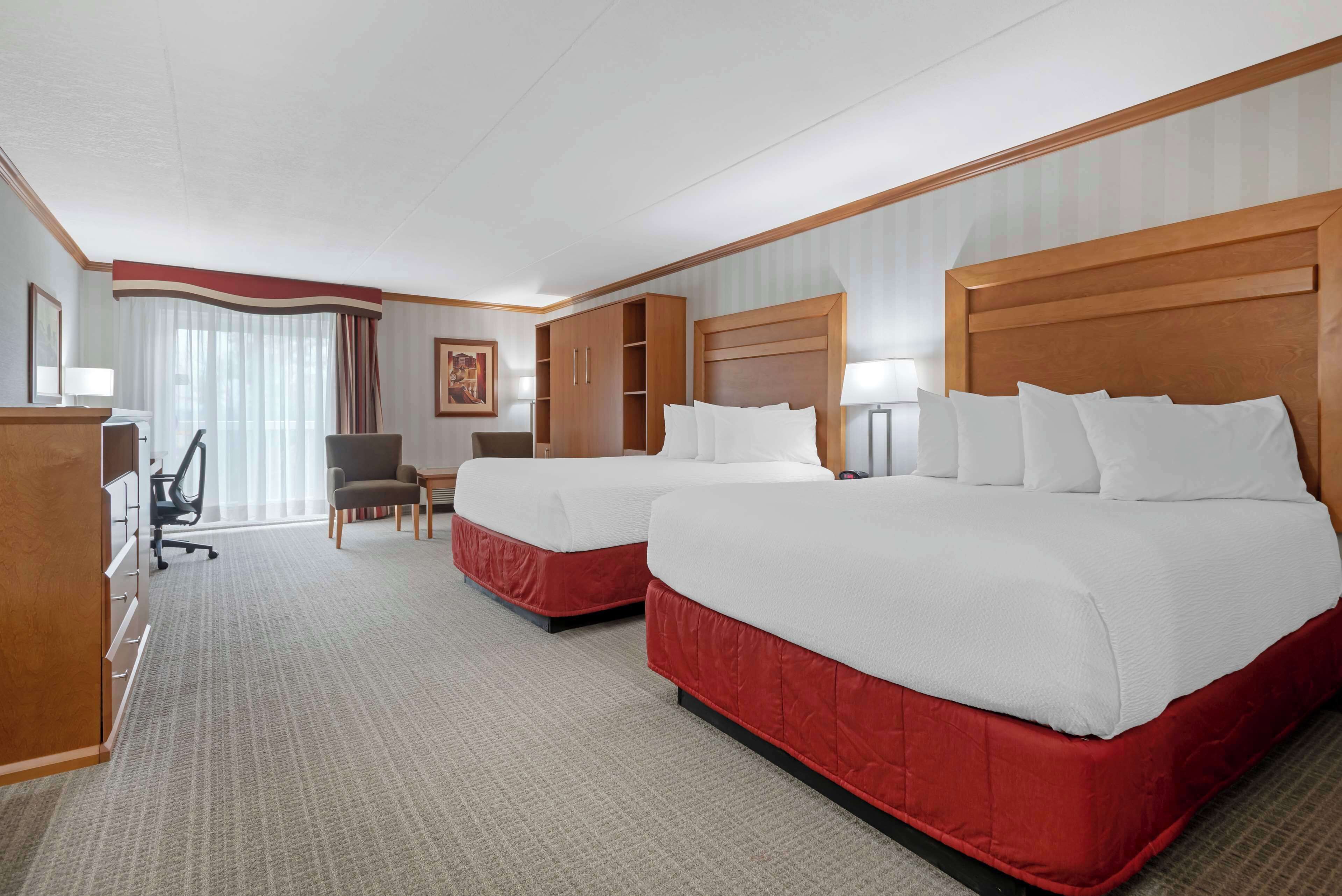 Laptop workspace, blackout curtains, iron/ironing board