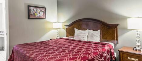 Desk, laptop workspace, free WiFi, bed sheets