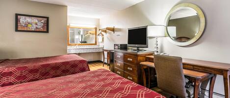 Desk, laptop workspace, free WiFi, bed sheets