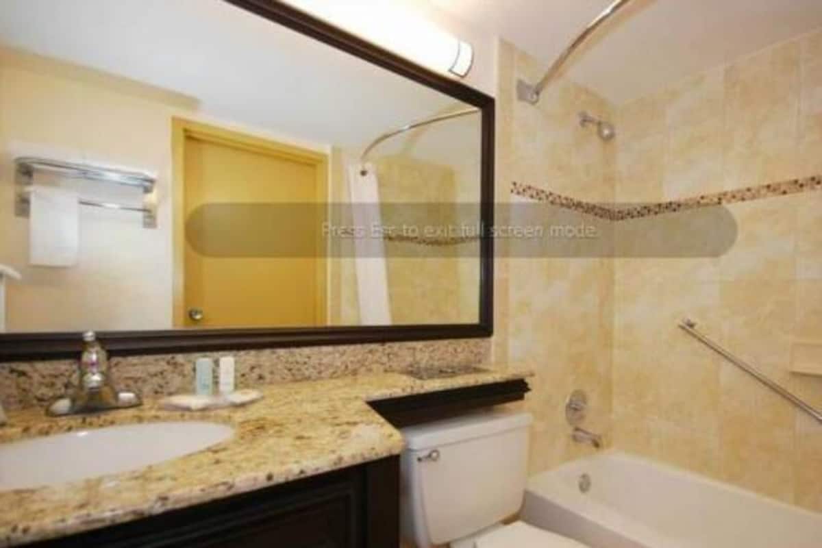 Bathroom | Combined shower/tub, free toiletries, hair dryer, towels