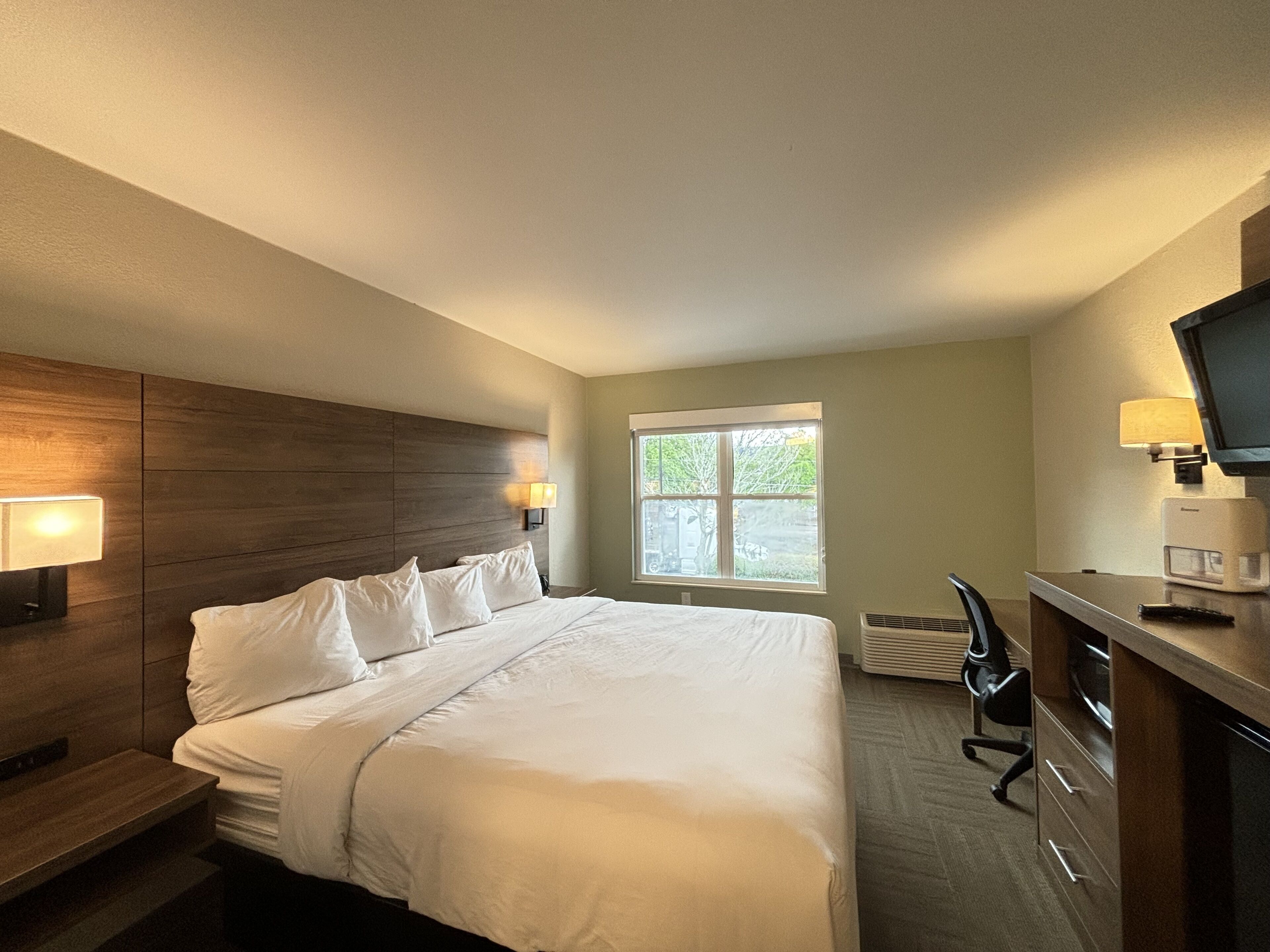 desk, blackout curtains, iron/ironing board, free wifi