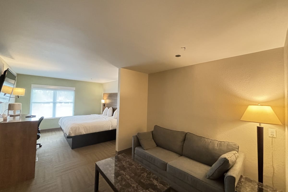 suite, 1 king bed, non smoking | desk, blackout curtains, iron/ironing board, free wifi