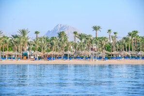 Private beach, sun loungers, beach umbrellas, beach towels