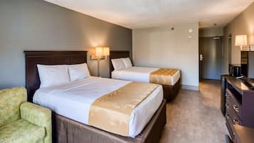 Pillow-top beds, desk, laptop workspace, blackout curtains