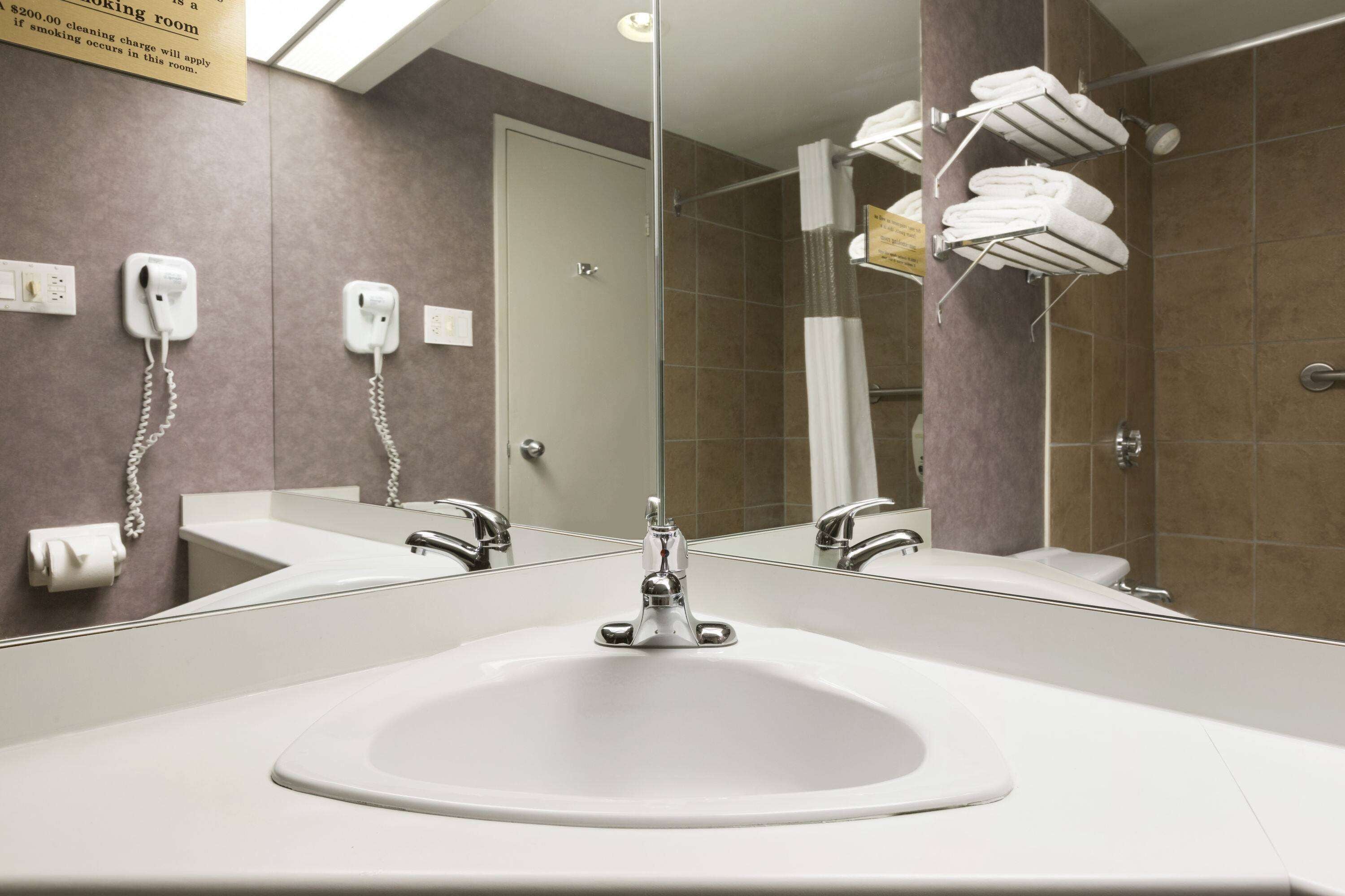 eco-friendly toiletries, hair dryer, towels