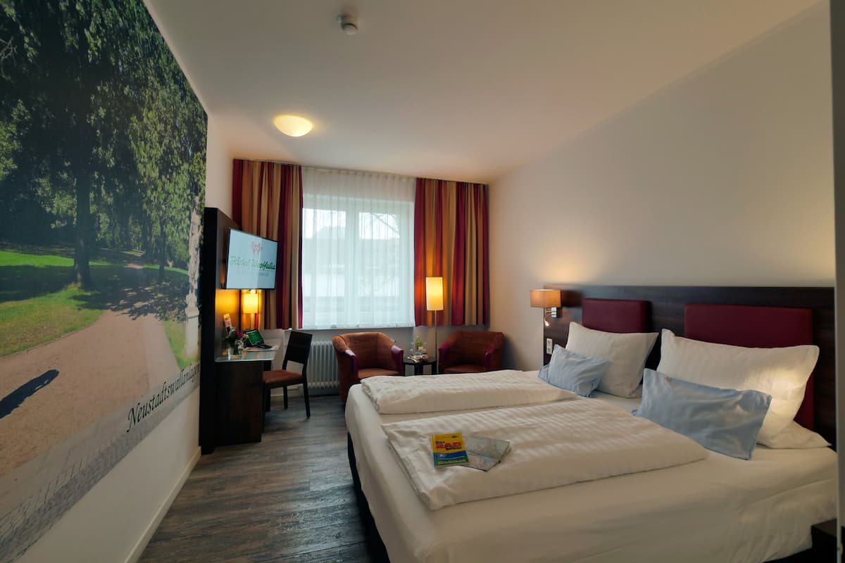 comfort double room | hypo-allergenic bedding, desk, laptop workspace, blackout curtains