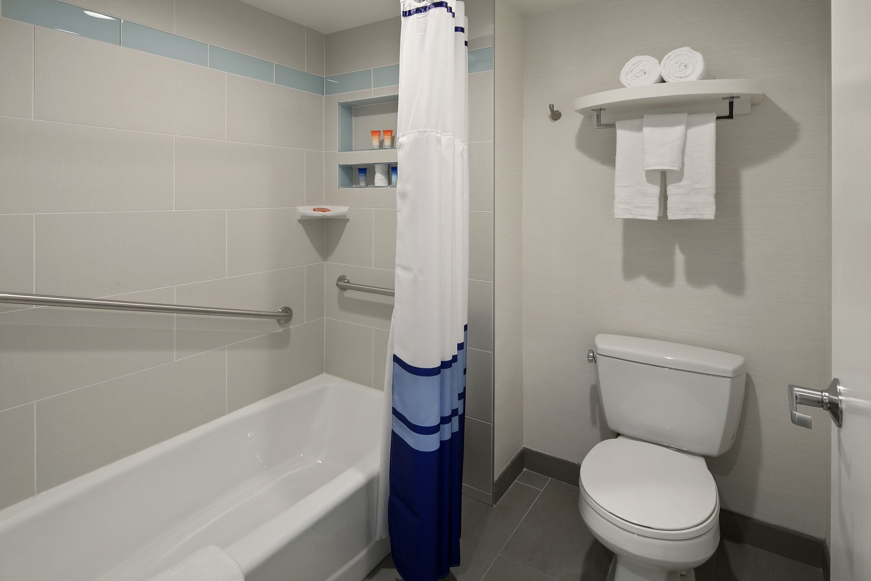 free toiletries, hair dryer, towels