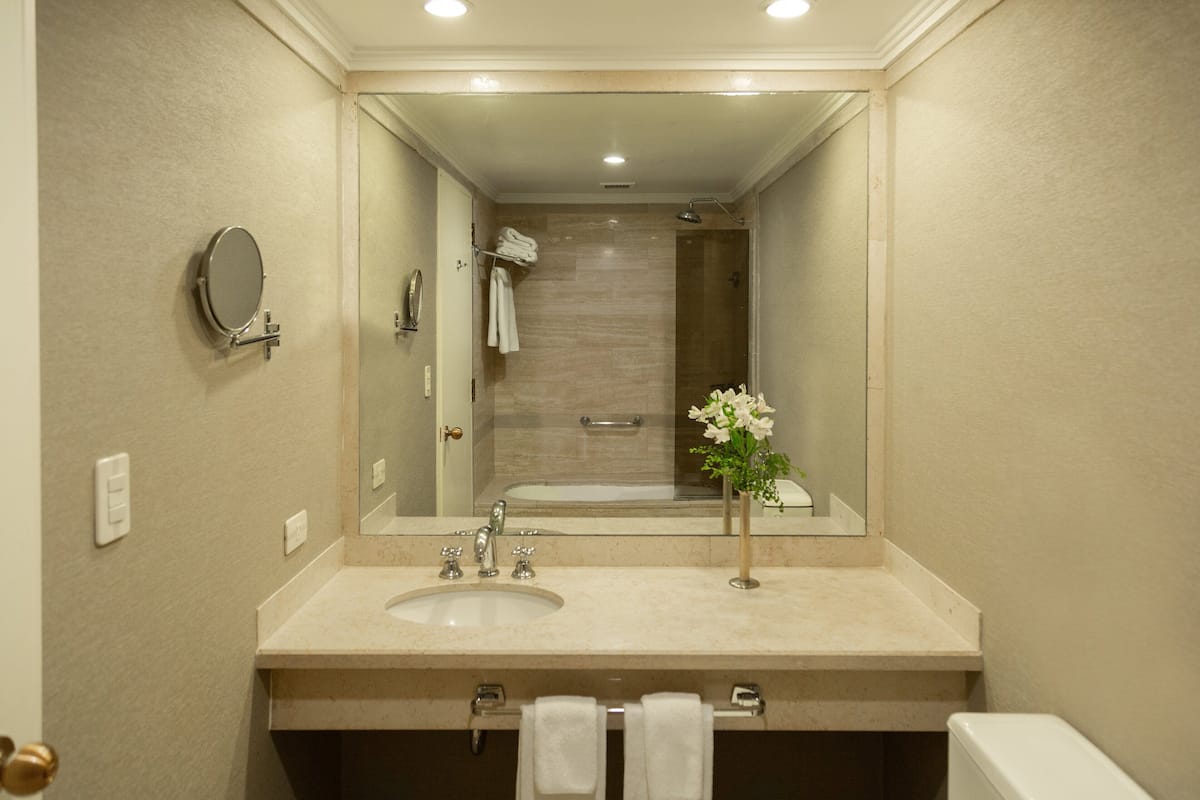 Shower, free toiletries, hair dryer, bathrobes