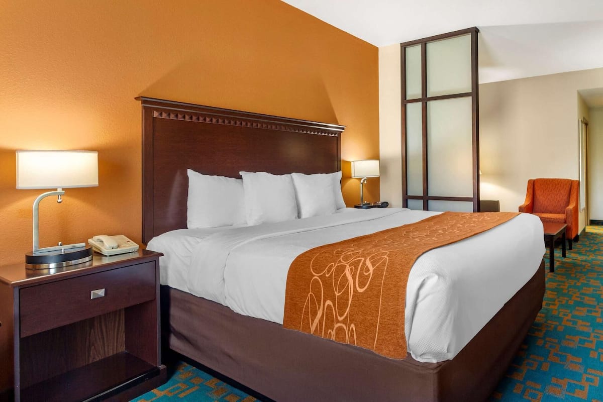 Premium bedding, desk, blackout drapes, iron/ironing board