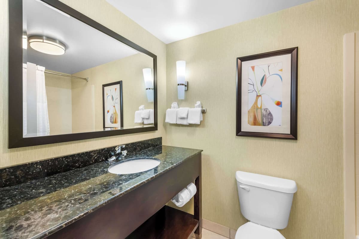 premium bedding, desk, blackout curtains, iron/ironing board