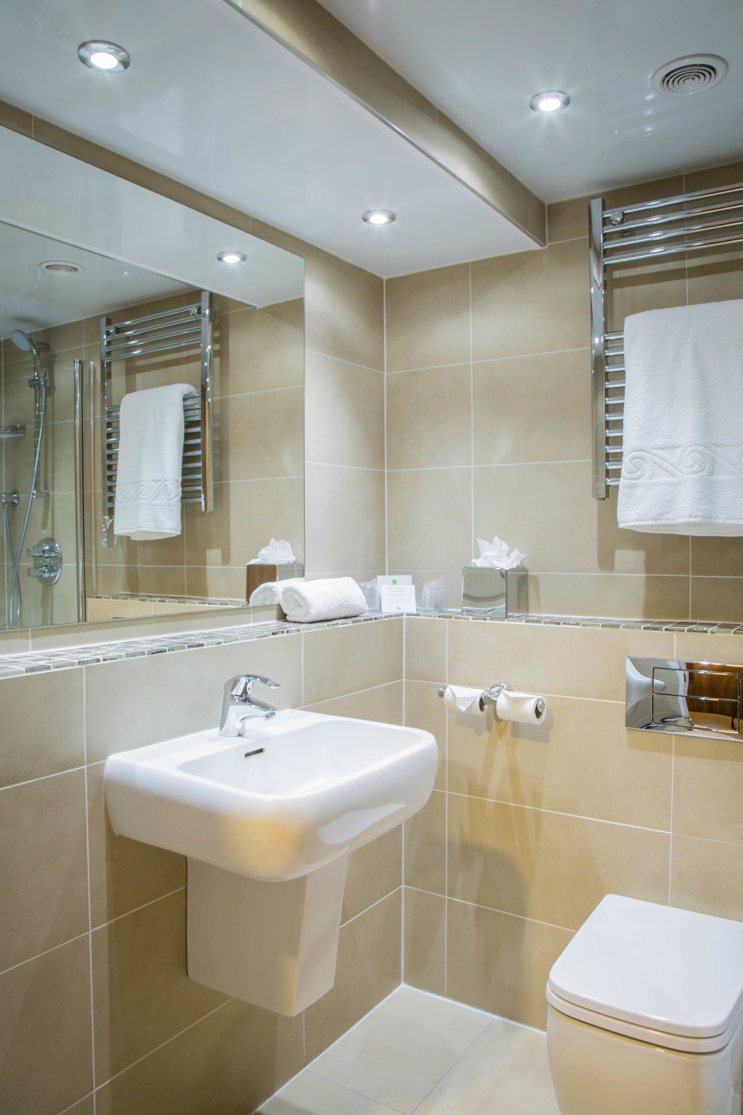 Eco-friendly toiletries, hair dryer, towels