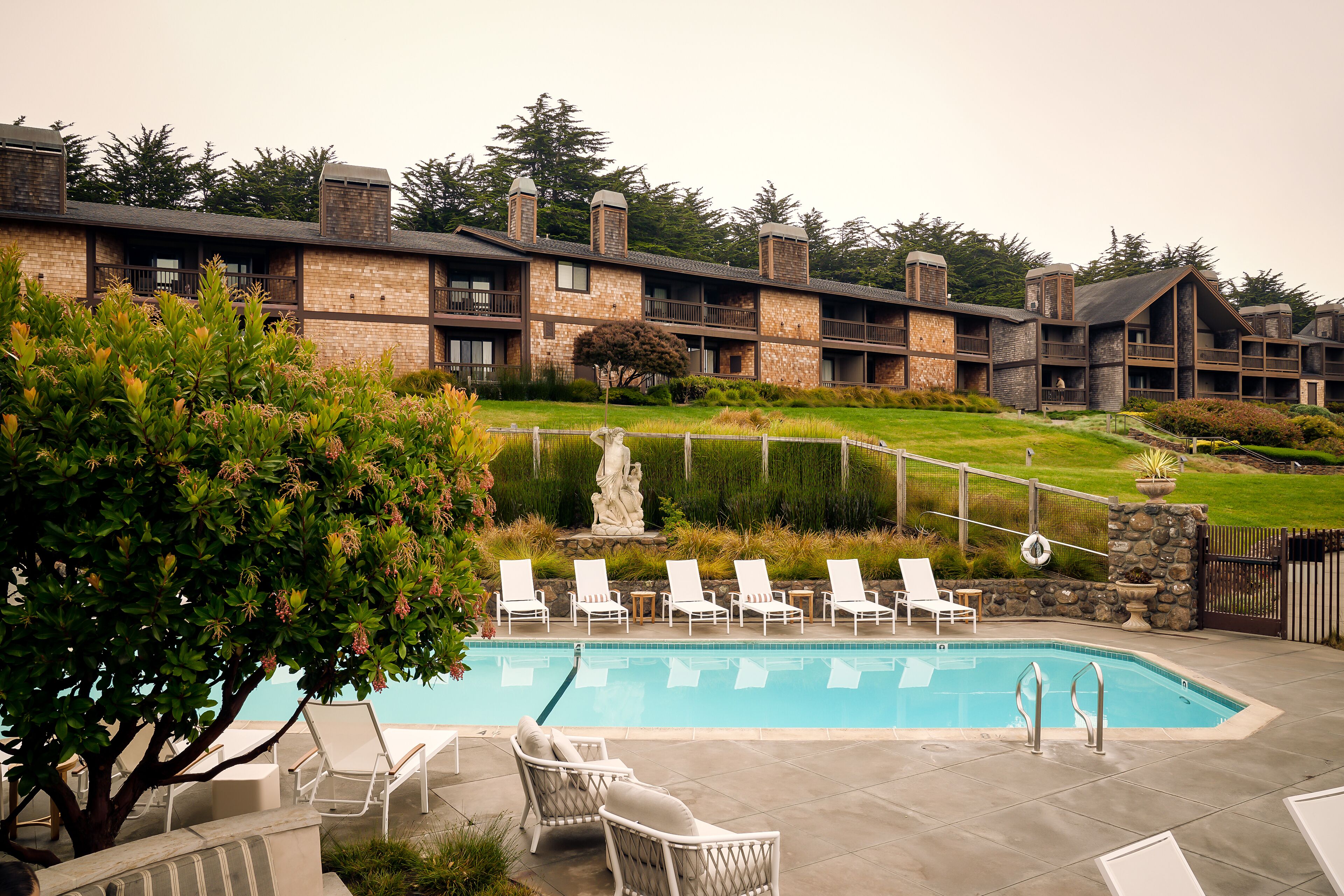outdoor pool, pool loungers