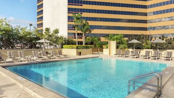 Outdoor pool, open 8:00 AM to 10:00 PM, pool umbrellas, pool loungers