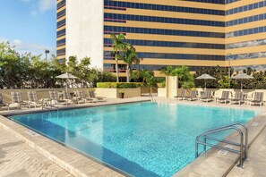 Outdoor pool, open 8:00 AM to 10:00 PM, pool umbrellas, pool loungers