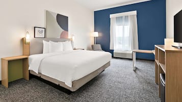 Desk, blackout curtains, soundproofing, iron/ironing board