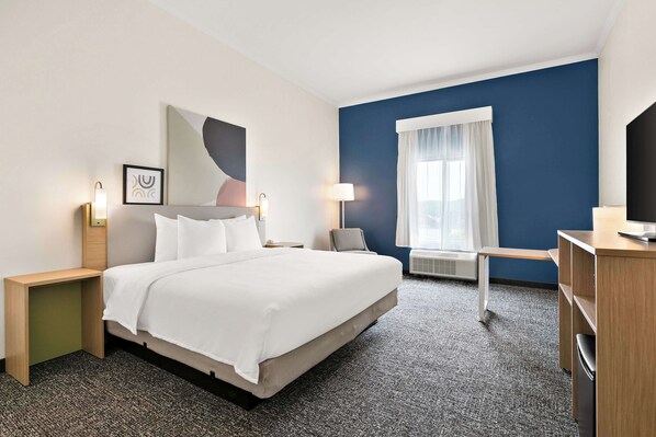 Desk, blackout curtains, soundproofing, iron/ironing board