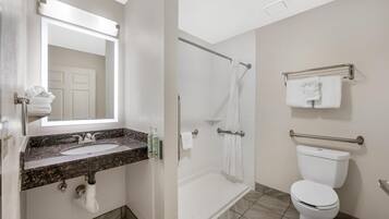 Standard Room, 1 King Bed, Accessible, Non Smoking | Bathroom | Combined shower/tub, hydromassage showerhead, free toiletries