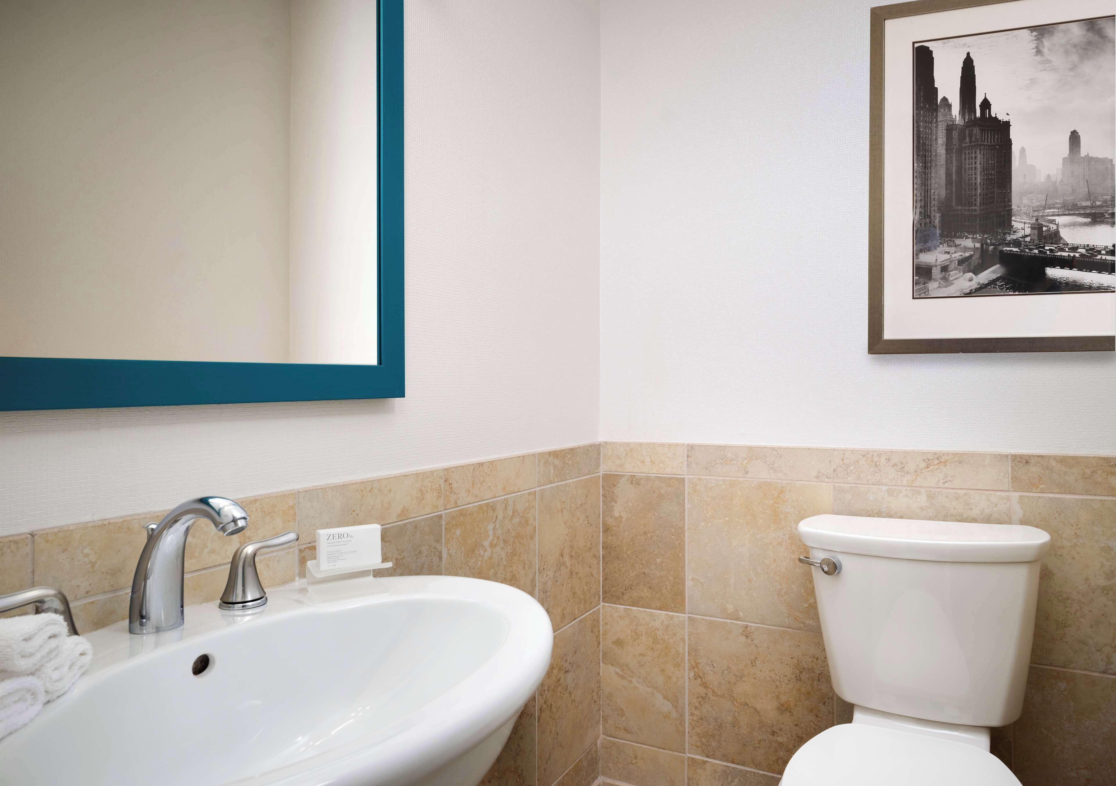 suite, 1 king bed, non smoking, refrigerator & microwave | bathroom | eco-friendly toiletries, hair dryer, towels